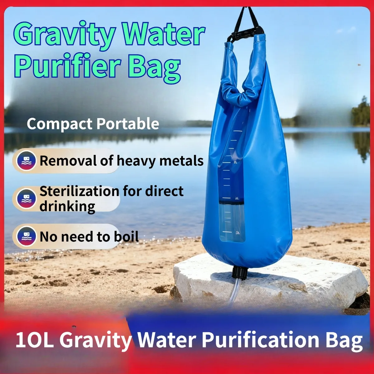 Compact Portable Outdoor Gravity Water Purifier Bag, Emergency & Disaster Relief Filtration Gear for Camping & Field Use