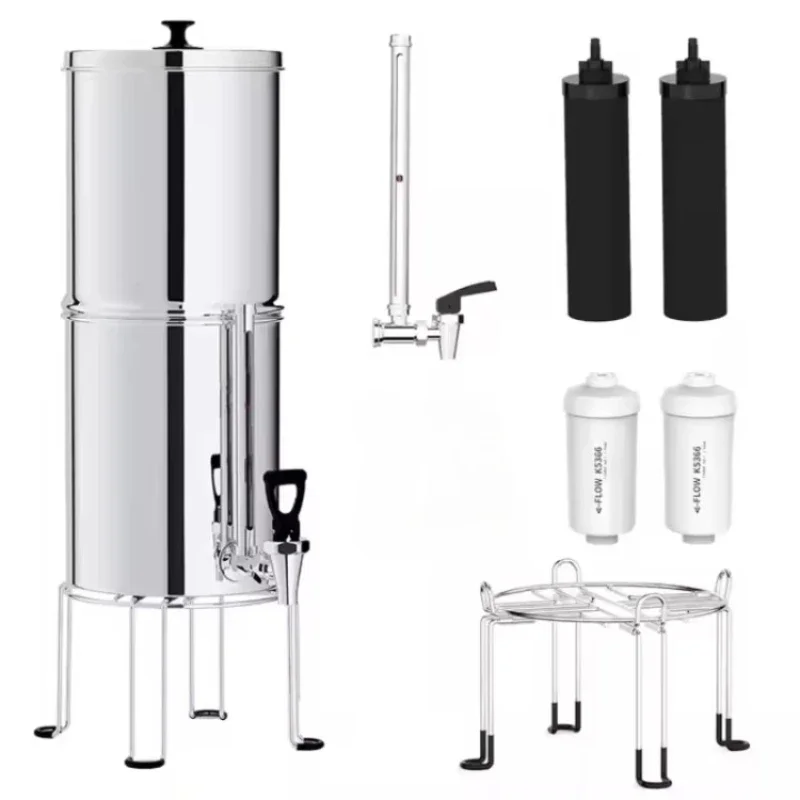 Custom 10L 2.25G Outdoor Camping Drinking Water Purifier Visual Water Level Stainless Steel Gravity Activate Water Filter Bucket
