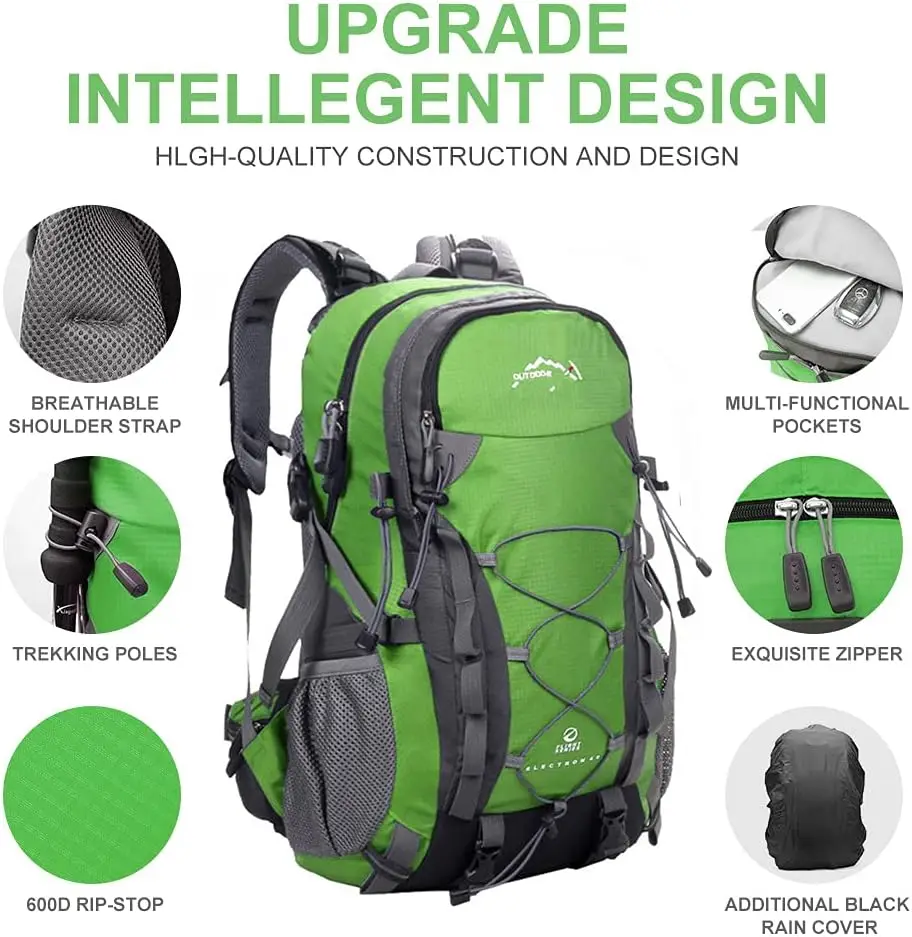 INOXTO lightweight Hiking Backpack 35L/40L Hiking Daypack with Waterproof Rain Cover for Travel Camping Outdoor Men and Women - Image 3