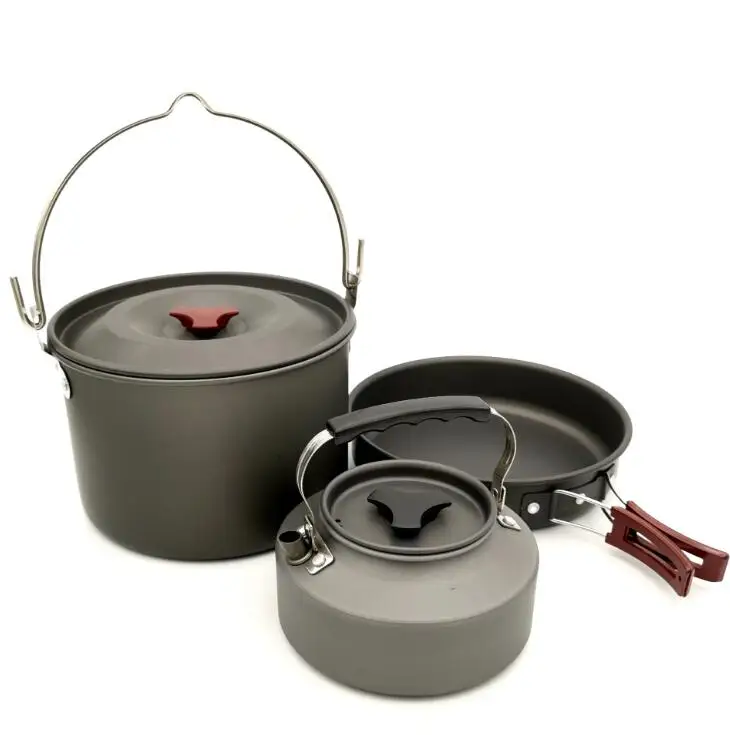 Camping Cookware Mess Kit, Outdoor Cookware Set Large Size Hanging Pot Pan Kettle With Base Cook Set For 4 - Image 4