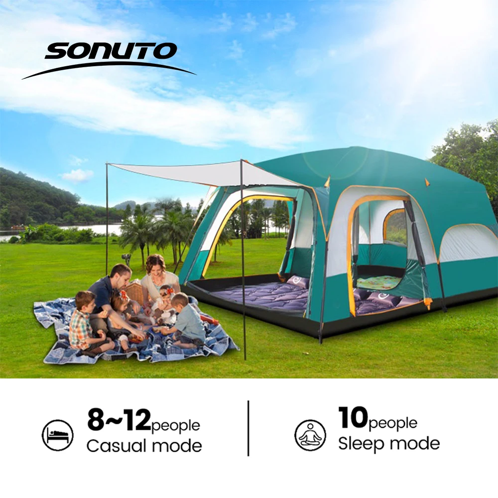 Upgraded 4 Season Camping Tent 3-12 Person Waterproof Windproof Double Layer 2 Room Family Outdoor Backpacking Equipment - Image 2