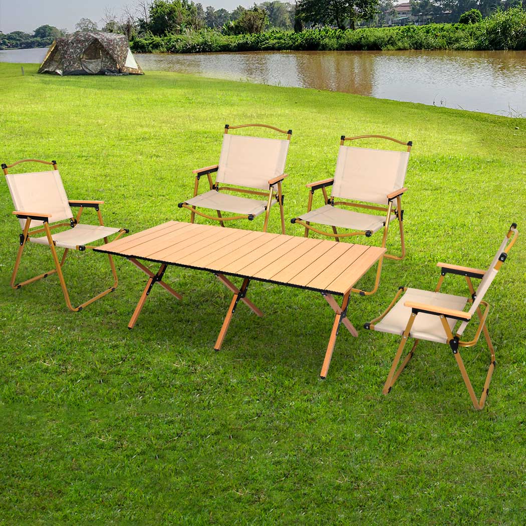 Levede Folding Camping Table Chair Set Oak - Image 8